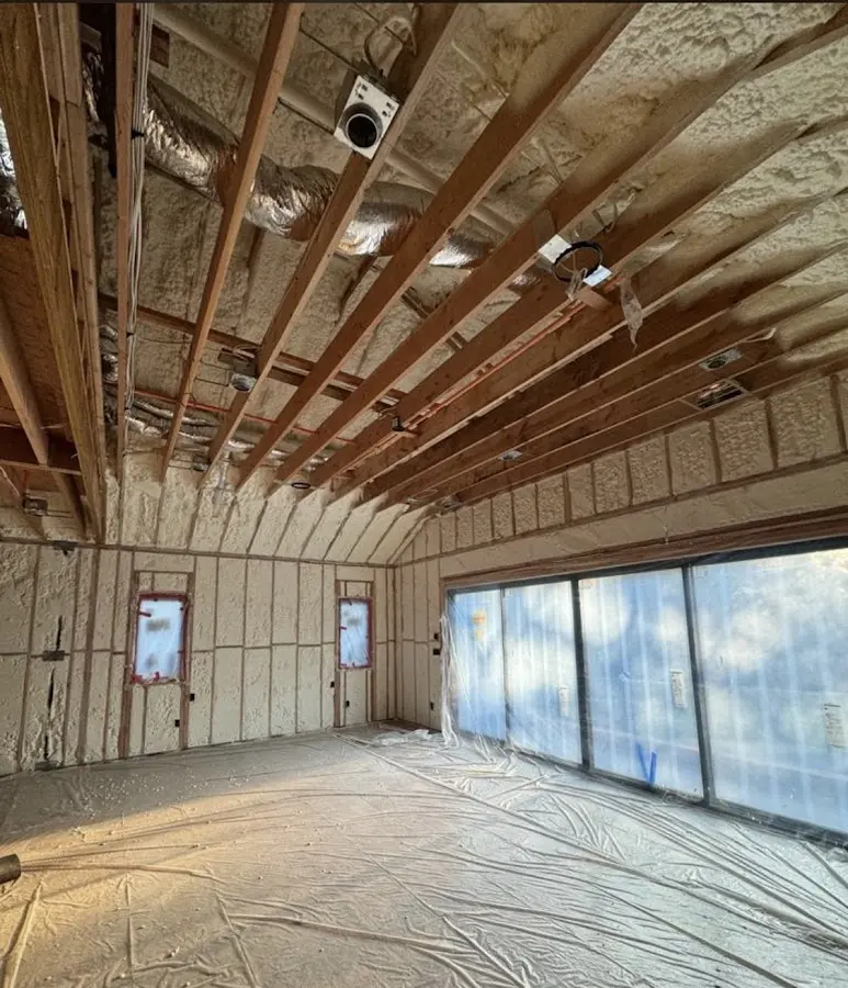 Interior walls and ceiling insulated with spray foam during new construction in Middleburg Heights